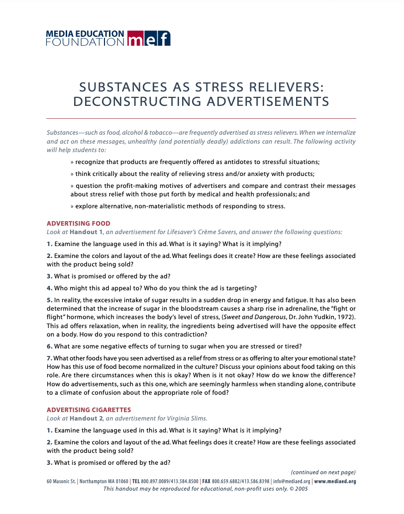 Free Handout Substances as Stress Relievers Deconstructing Advertisements